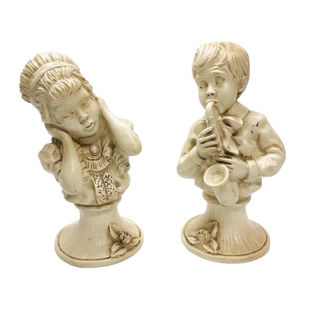 Vintage 1971 Resin J Kendrick - Set of 2 Bust Statues - Boy & Girl